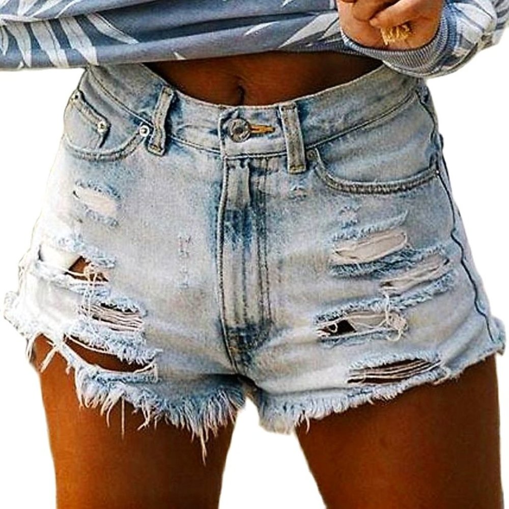 High Waist Distressed Light Jean Short's.  Size L
